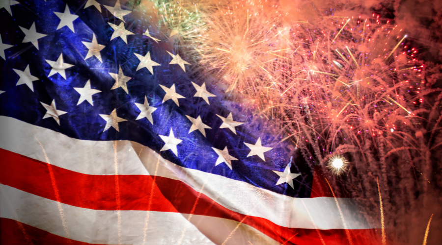 flag and fireworks