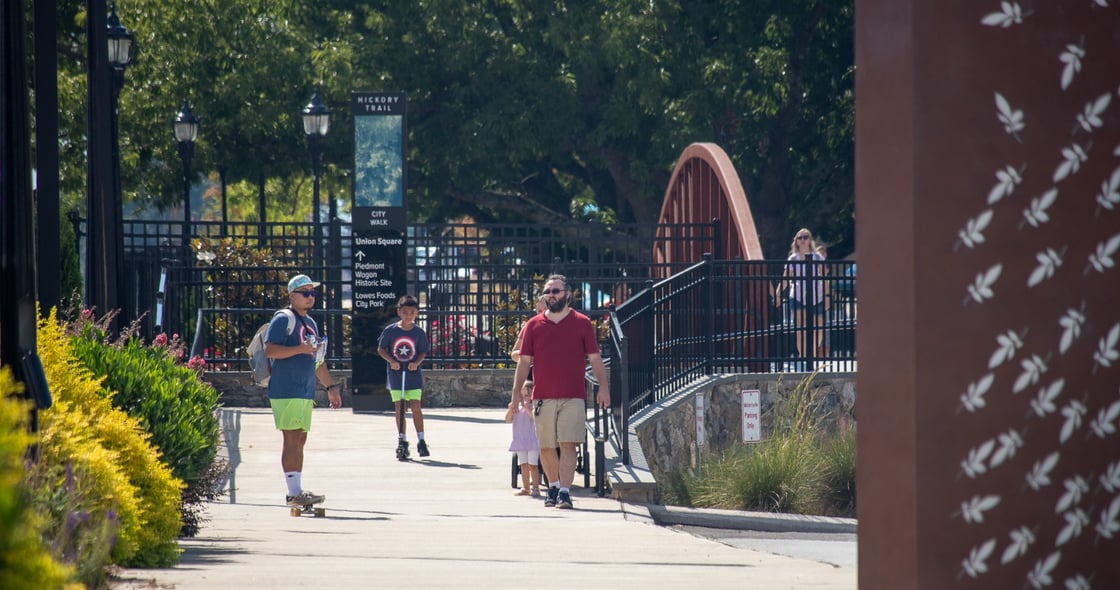 scooters and pedestrians on City Walk at Union Square_photo credit City of Hickory